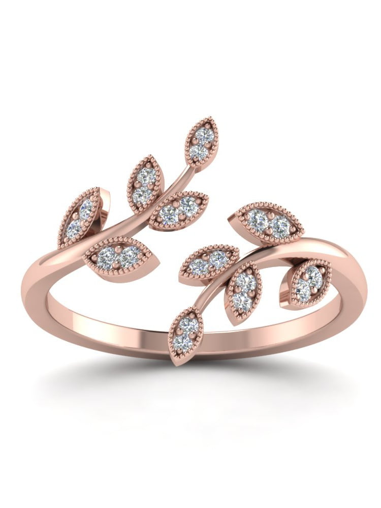 10K Yellow Gold 0.15Ct TDW Diamond Floral Heart Vine Open Ring 