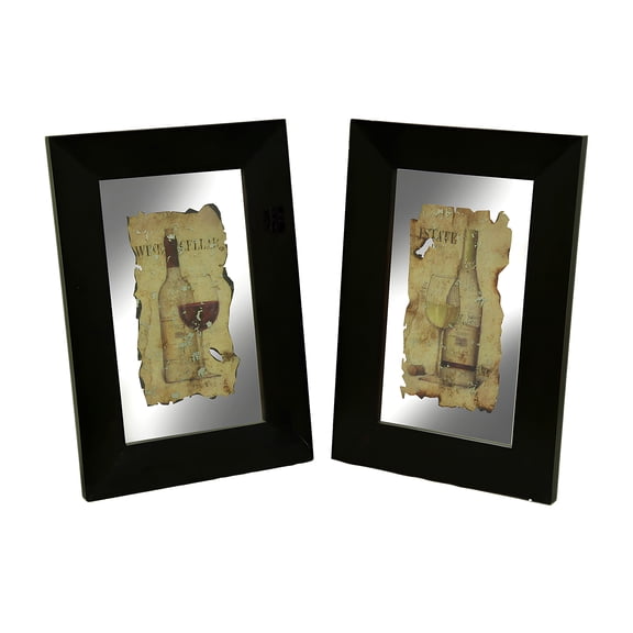 Zeckos Black Frame 2 Piece Vintage Wine Wall Mirror Set