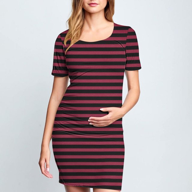 Ovzne Robes d'Été pour Femmes 2025 Robe Femme Jupe de Maternité Plissée Imprimée à Manches Courtes Col Rond Mi-Mollet Robe Femme Robe Manches Courtes Imprimée en Liquidation