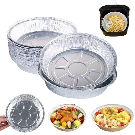 50 PCS Set Reusable Aluminum Foil Air Fryer Liners, Round Tin Foil Pie Pans Disposable Aluminum, Non-stick Disposable Air Fryer Liners, Oil-Proof Water-Proof for Cooking (50pcs,7in)