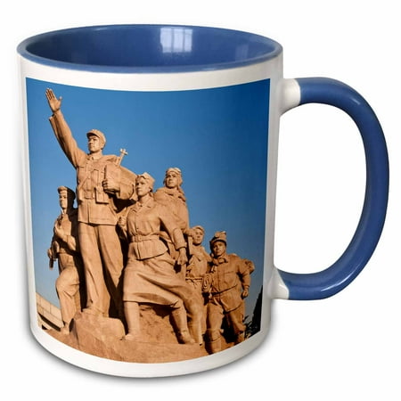 Tiananmen Square China 3dRose A statue outside the Mausoleum of Mao Zedong, Tiananmen Square, Beijing, China - Two Tone Blue Mug, 11-ounce ()