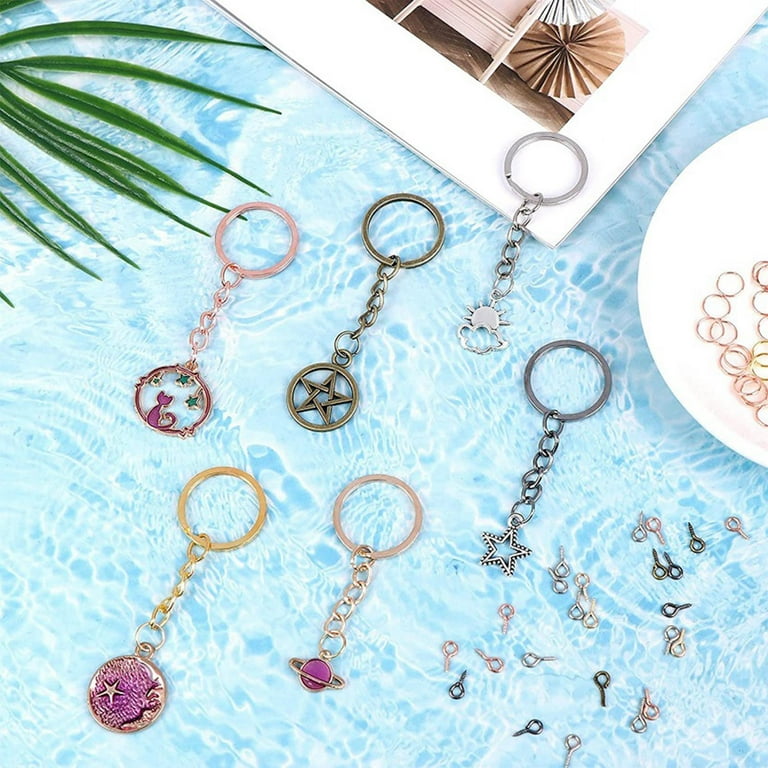 50pcs/lot Split Round Keychain Rings With Flower Patterns, Jump Rings  Included, Diy Jewelry Making Accessories