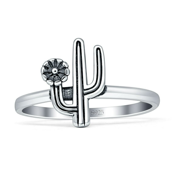 Cactus Flower Oxidized Ring 925 Sterling Silver Size 5