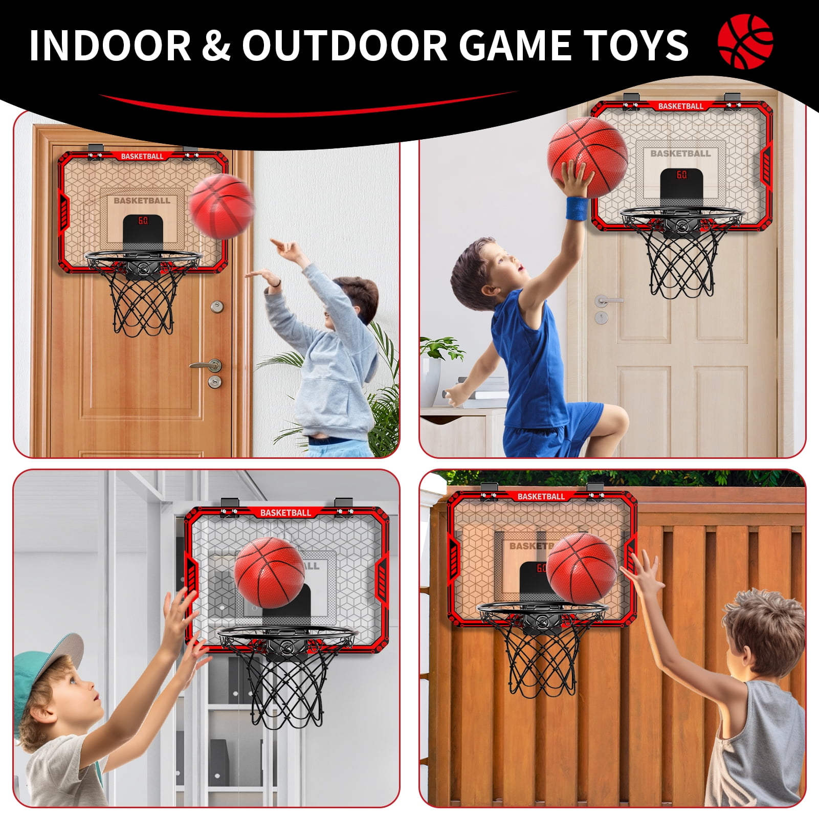 KukuFun Indoor Basketball Hoop for Kids Boys, Mini Basketball Hoop Indoor Sets Toys with 4 Balls & 3 Scoreboard, Birthday Toys Gifts for 3 4 5 6 7 8 9 10 11 12 Year Old Boys