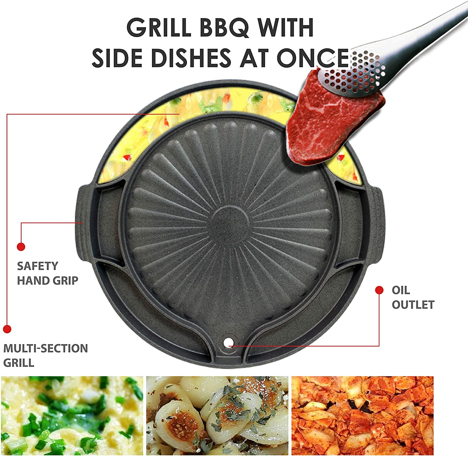 1pc, Korean BBQ Grill (11''), Non-stick Medical Stone Grill Pan, Barbecue  BBQ Tool, Kitchen Gadgets, Kitchen Accessories, Outdoor Decor
