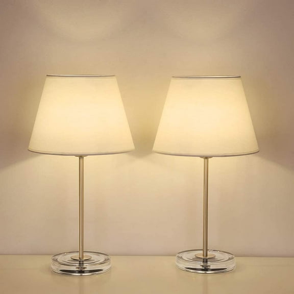 Modern Silver Table Lamps Set of 2 with White Shade and Acrylic Base
