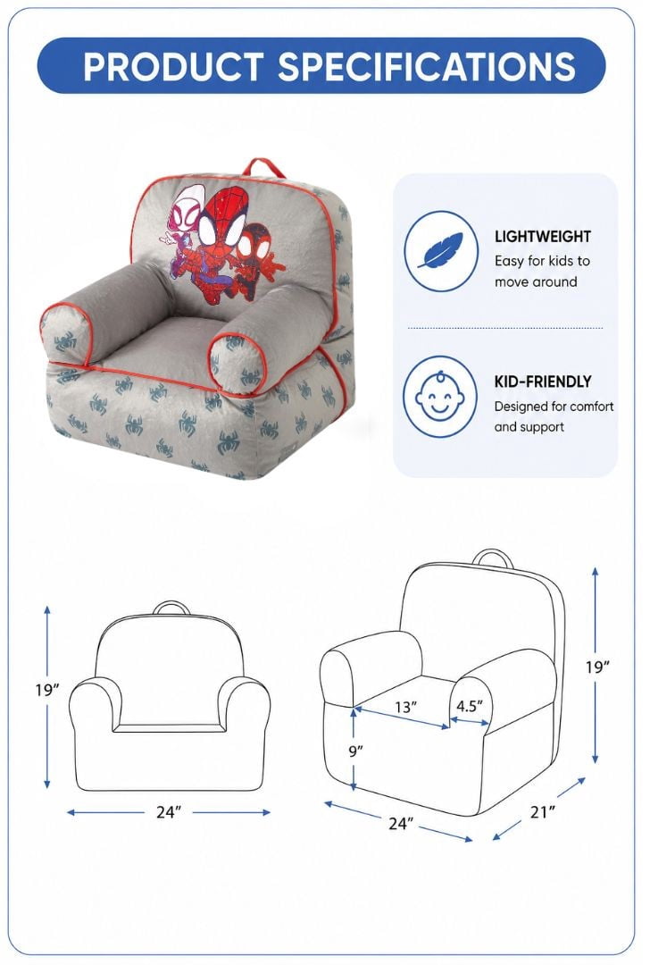 Spidey & Friends Toddler Square Bean Bag Chair, Grey