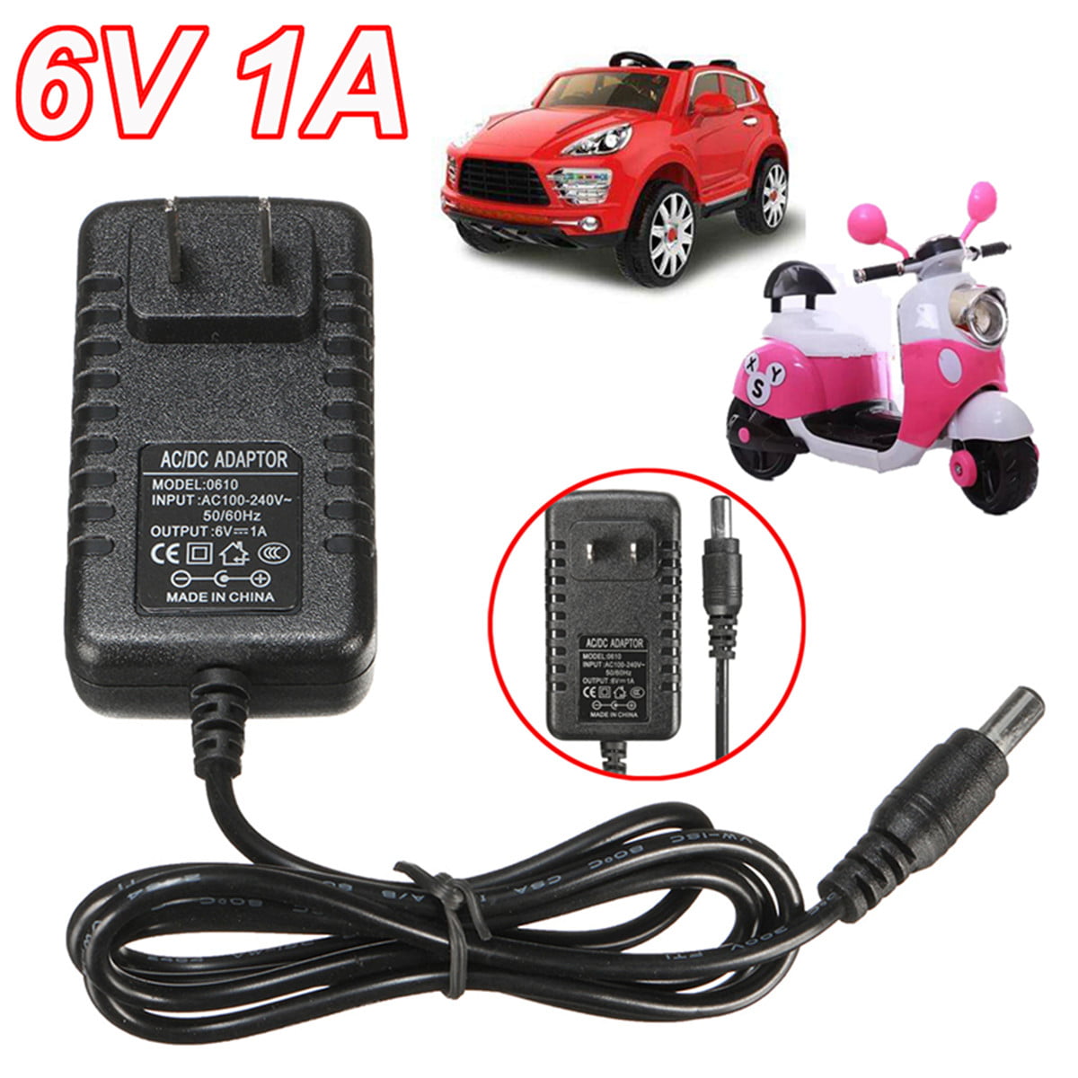 1A 6V AC/DC Power Supply Adapter Charger Plug Mains Transformer For Kids Toy Car 