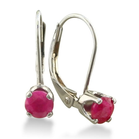 1/2 Carat Round Ruby Leverback Earrings in 14k White Gold