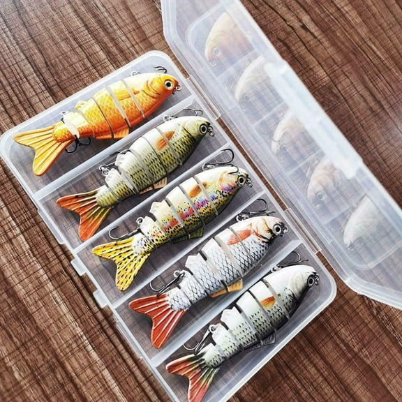 LNKOO 5PCS Fishing Lures for Bass Trout Segmented Multi Jointed Swimbaits Slow Sinking Swimming Lures Freshwater Saltwater Bass Fishing Lures Kit Lifelike