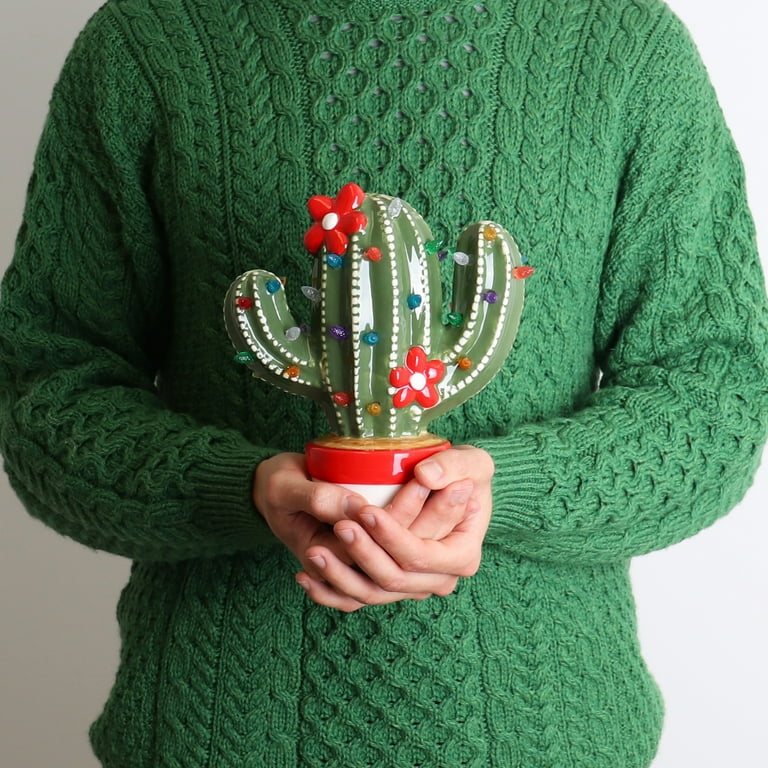 Milltown Merchants Ceramic Christmas Cactus - Vintage Christmas Tree Cactus - Light Up Cactus