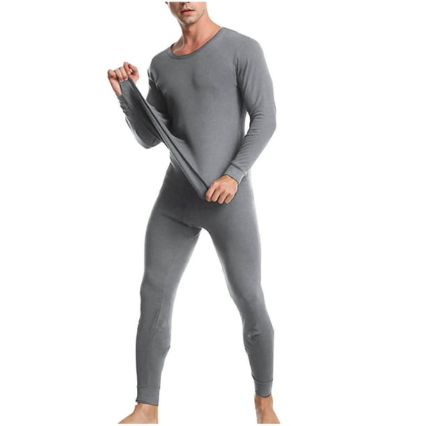 Ceisia Men's Solid Crew Neck Long Sleeve Thermal Underwear Set High Elasticity Base Layer Dark Gray M Gifts