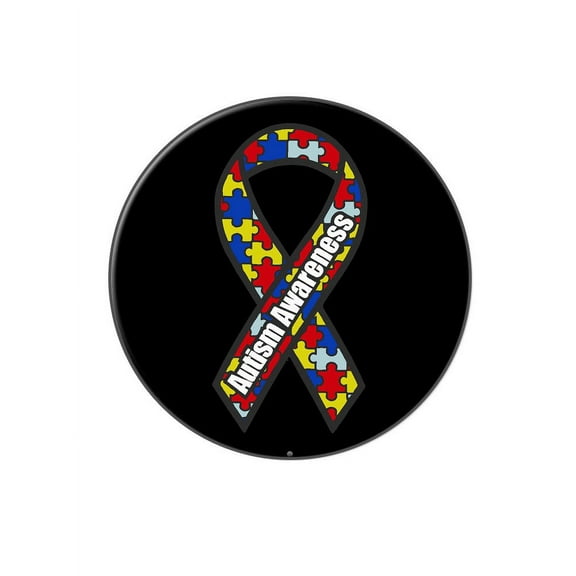 Autism Awareness Ribbon on Black Lapel Hat Pin Tie Tack Large Round