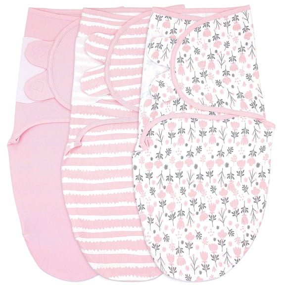 Bublo Baby Swaddle Blanket Boy Girl, 3 Pack Large Size Newborn Swaddles 0-3 Month, Infant Zipper Swaddling Sleep Sack, Pink