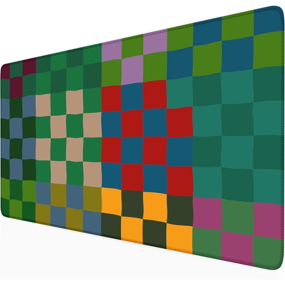 Checkered Desk Mat Green Retro Large Mouse Pad, XXL Keyboard Pad Mouse Mat for Computer Deor Desk Matt for Desktop 31.5 X 15.7In with Stitched Edges