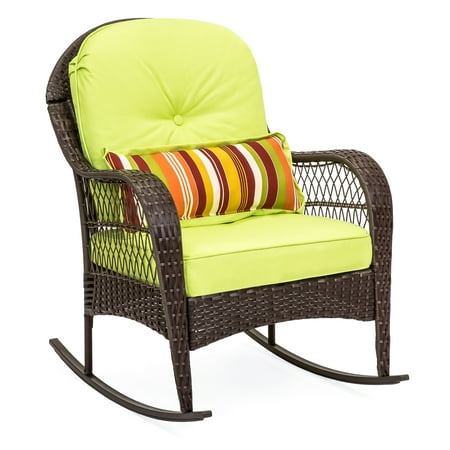 Outdoor Wicker Rocking Chairs - Best Choice Products Wicker Rocking Chair Patio Porch Deck Furniture All Weather Proof W/ Cushions- Green