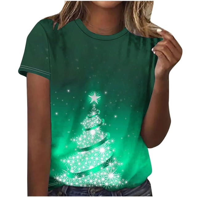 Camisetas Casuales de las Mujeres Suéter de Manga Corta Impreso Cuello Redondo, Poliéster Ligero para Todas las Estaciones Diario Y Confort de Uso
