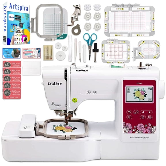 Brother PE545 Embroidery Machine with Magnetic Hoop Set & Thread