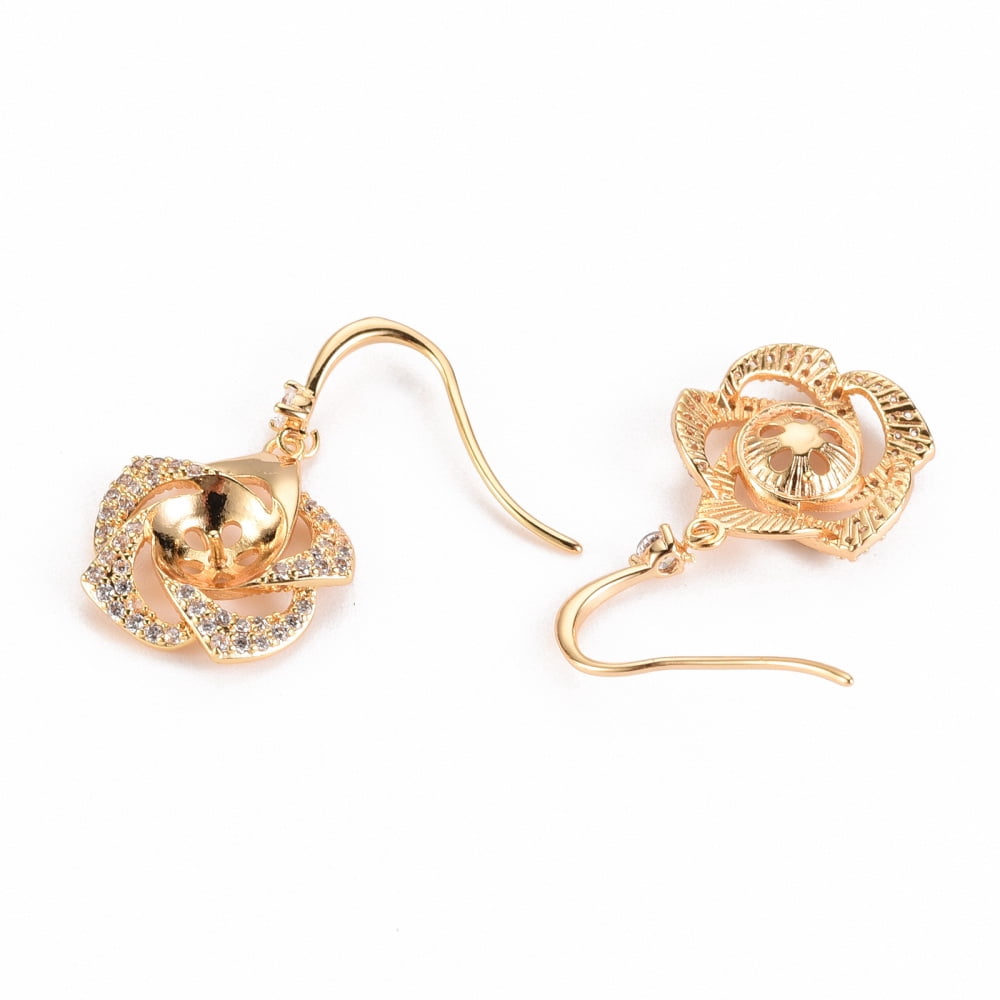10pcs Brass Micro Pave Clear Cubic Zirconia Earring Hooks Ear Wire for Half Drilled Bead Nickel Free Flower golden 27x16mm 21 Gauge Pin: 0.7mm 21 Gauge Pin: 0.7mm(for half drilled bead)