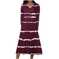 thumbnail image 2 of Cavosen Going out Dresses for Women Long Sleeve Red Maxi Dress High Waist V-Neck Calf Length Long Dress Striped Casual Trendy Dress Flowy Party Vacation Fall Winter Clothes S, 2 of 5