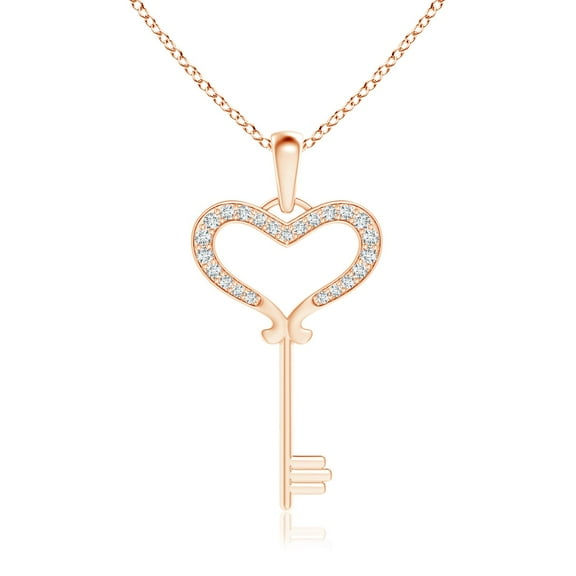 ANGARA Natural Pave-Set Diamond Heart Key Pendant in 14K Rose Gold for Women (Size-1.2mm| Color-G| Clarity-VS2) | April Birthstone, Anniversary, Jewelry Gift for Women | Natural Diamond Necklace