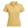 thumbnail image 3 of Tfken Tshirts For Women Short Sleeve Summer Lapel Neck Button Tees Tops Baggy Casual T-Shirts Ladies Trendy Clothes Outwear Size L Yellow, 3 of 7