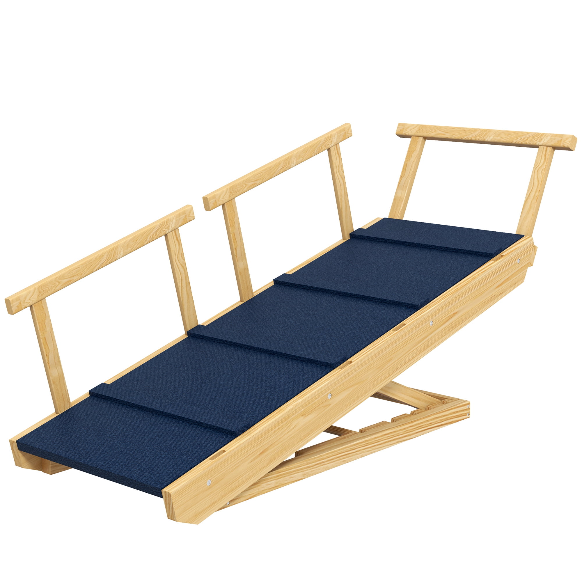 Dog Ramp, Adjustable 4 Height Pet Ramp, Foldable Wooden Dog Stairs with Non-slip Mat for Small to Large Dogs to Get on High Bed or Sofa Couch, Natural Wood Finish