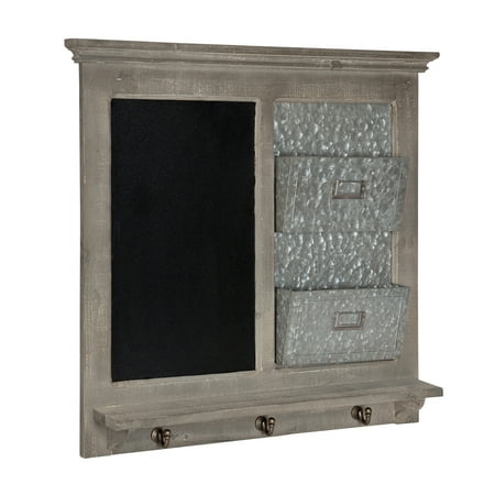 UPC: 0032231573947 | Kate and Laurel Idamae Wood Framed Chalkboard with Mail Holders and Key Hooks Wall Organizer  Rustic Gray