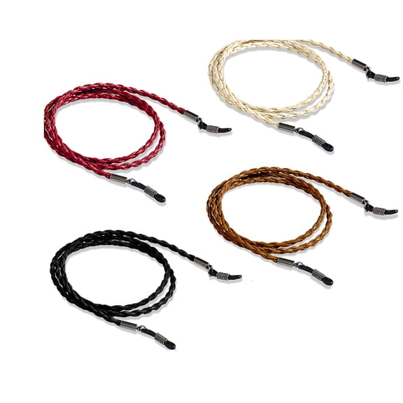 GJX 4 Pack Eyeglasses Holder Strap Cord, Eyeglass Retainer, Leather Eyeglasses String Holder Chain Necklace, Glasses Cord Lanyard (4 Colors)