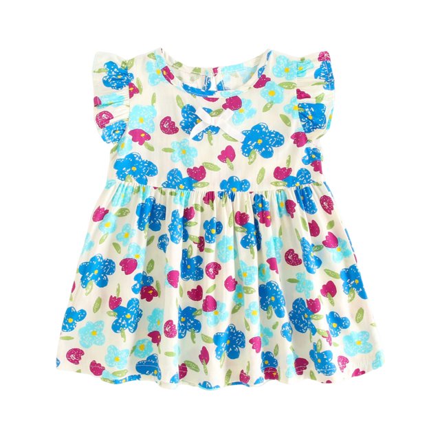 Robes Sans Manches à Fleurs pour Filles de 2 à 7 Ans Vêtements d'Été Princesse Gilet de Plage Robe d'Été