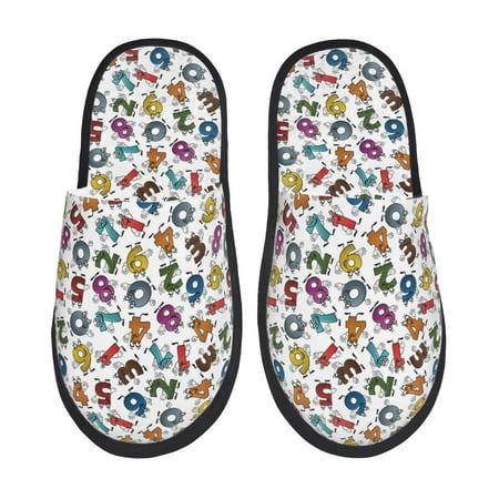 Balery Colorful Numbers Slient Indoor Furry Fleece Comfort House Shoes Soft Non-Slip Home Shoes Cotton slippers House Slippers-- Large