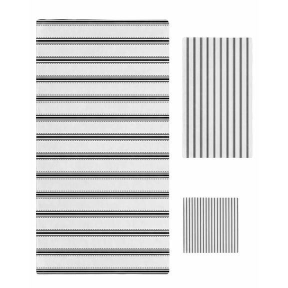 Black Striped Towel Set of 3, Soft Microfiber Bath Towels, Hand Towel, Washcloths, Black White Stripes Farmhouse Quick-Dry Absorbent Towels for Bathroom Kitchen Hotel Beach Gym Spa