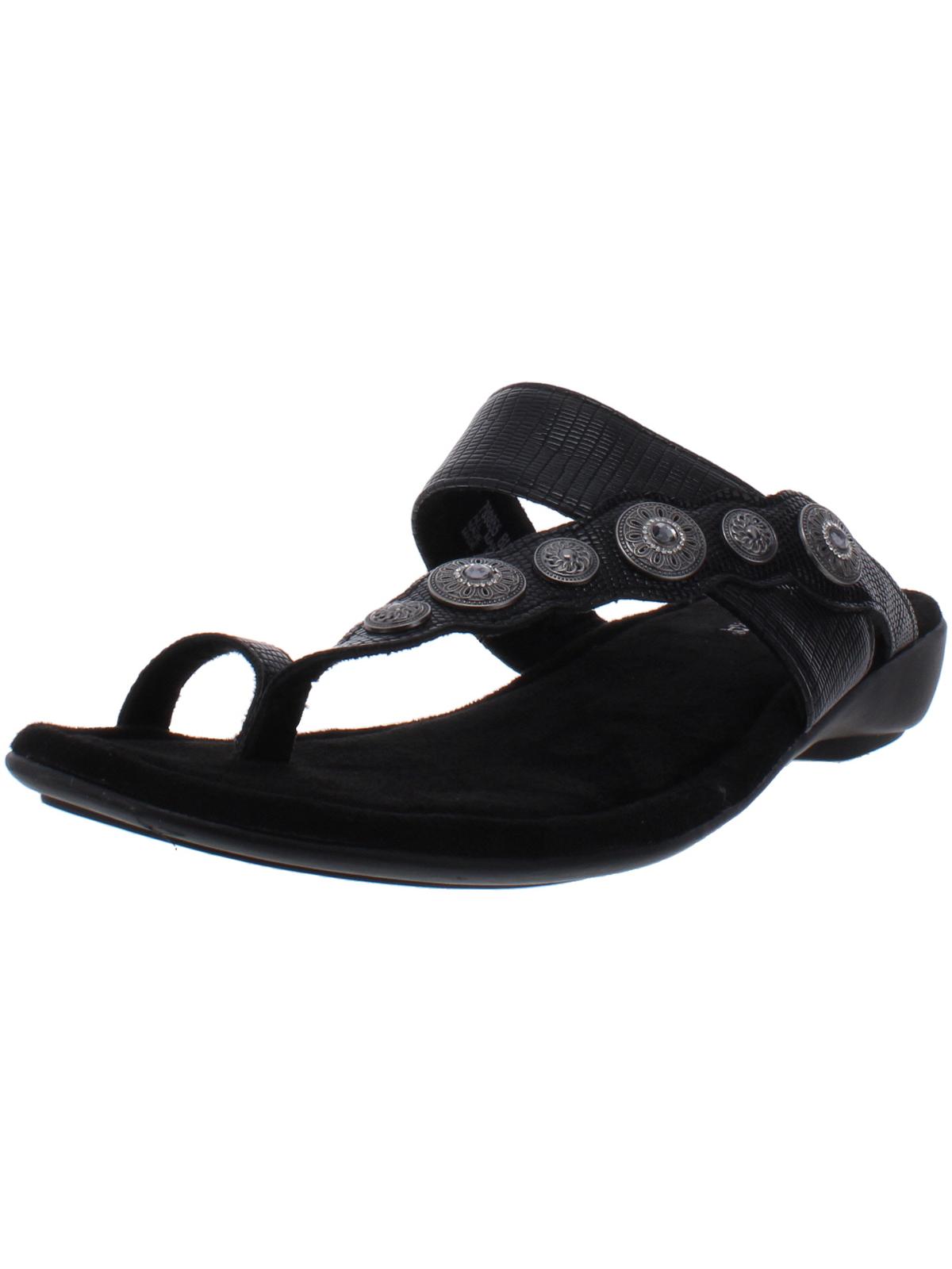 Womens Sasha Faux Leather Embellished Slide Sandals