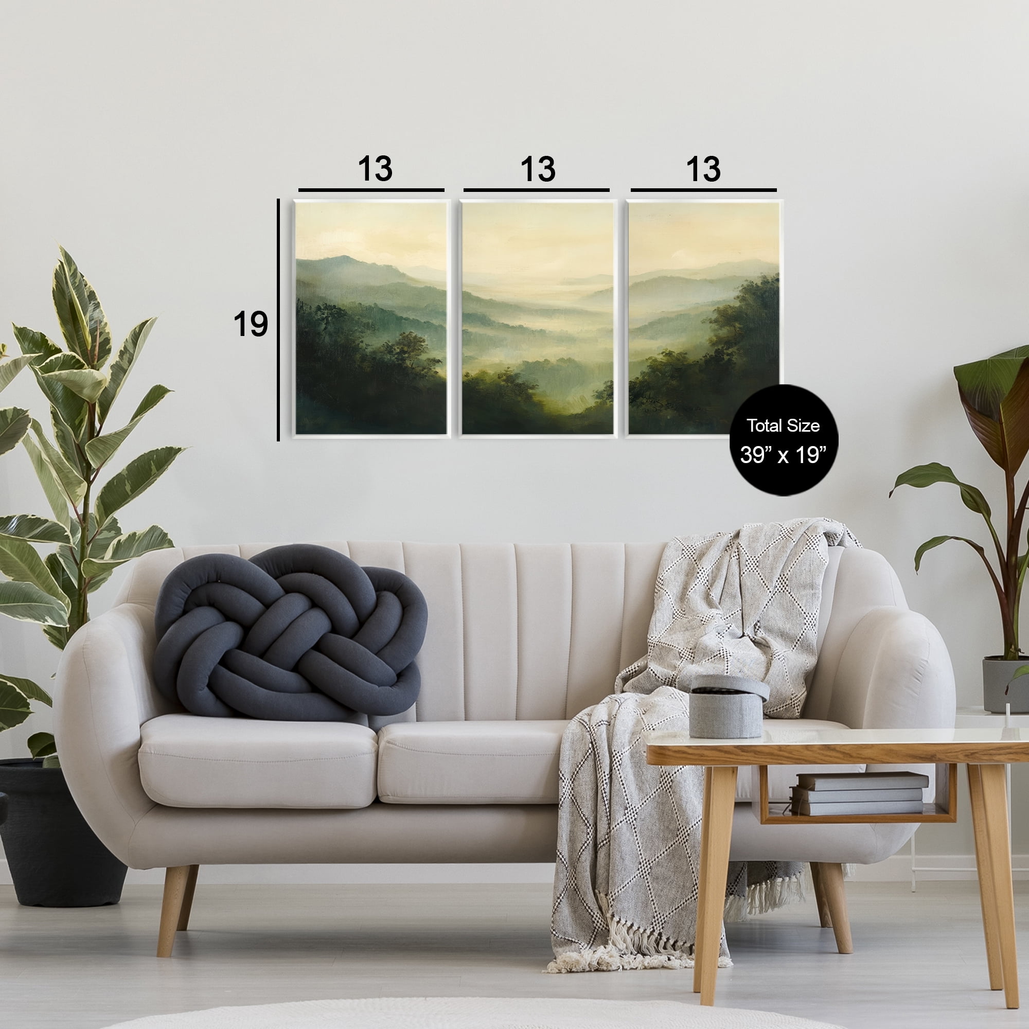 Stupell Industries Through The Haze Mountain Panorama 3 Piece Wall Plaque Art Set, design by Petal Prints Design
