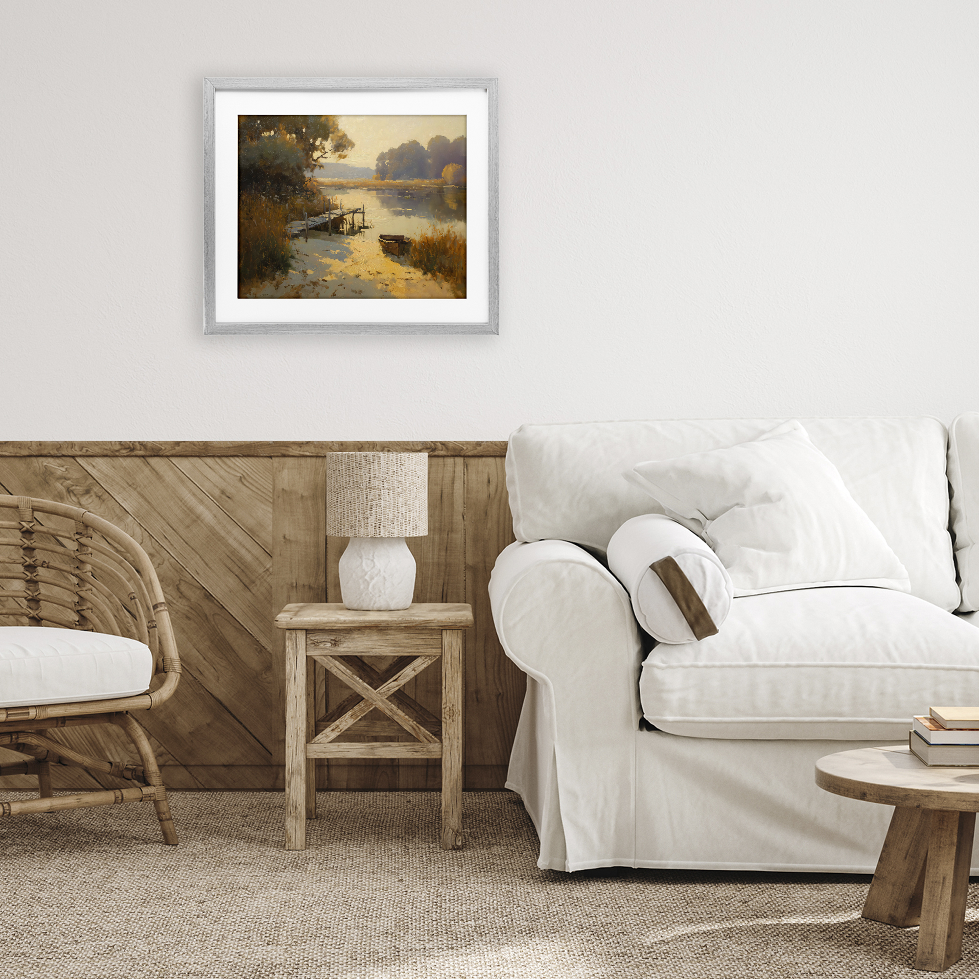 Golden Hour in Autumn Gray Framed Print Under Glass, design by Arlington Prints