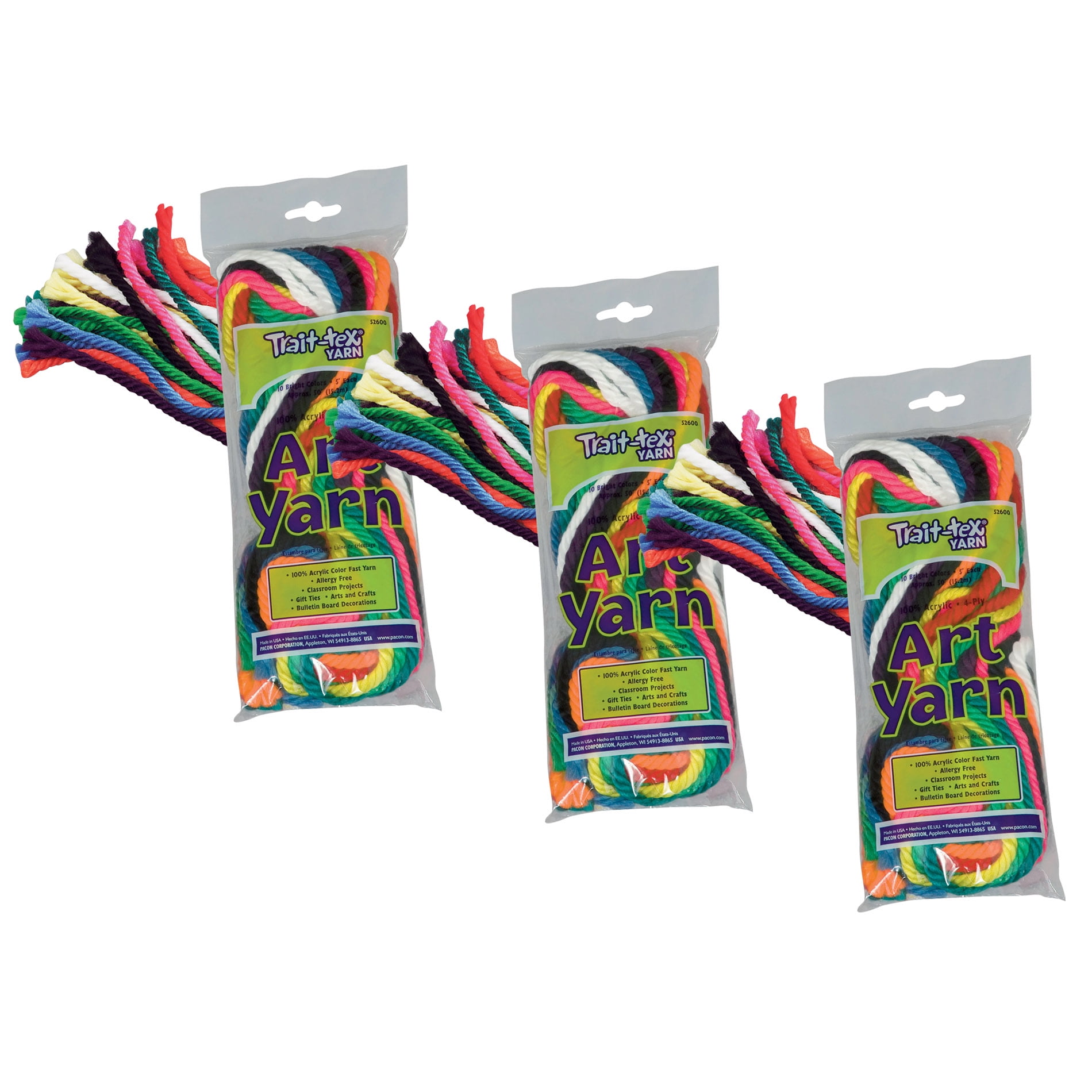 Pacon Fine Acrylic Multi-color Yarn, 1.6 yd (3 Pack)