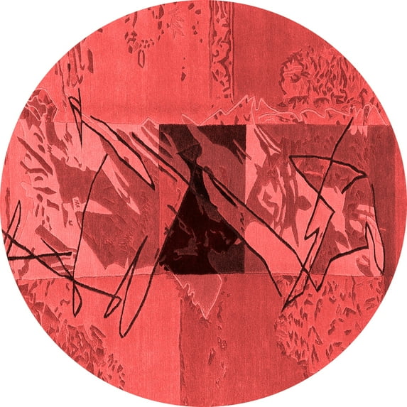 Ahgly Company Machine Washable Indoor Round Abstract Red Modern Area Rugs, 8' Round