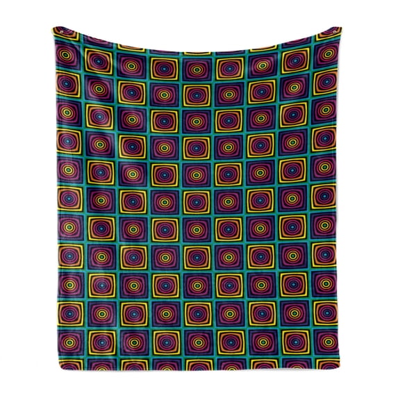 Abstract Soft Flannel Fleece Throw Blanket, Modernistic Colorful Whirlpool Effect Nested Square and Circles Illustration, Cozy Plush for Indoor and Outdoor Use, 50" x 60", Multicolor, by Ambesonne