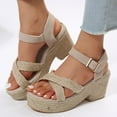thumbnail image 2 of Anuirheih Slip on Sandals Women,Women's Muffin Wedge Heel Thick Soled Shoes Woven Sandals(Khaki), 2 of 8