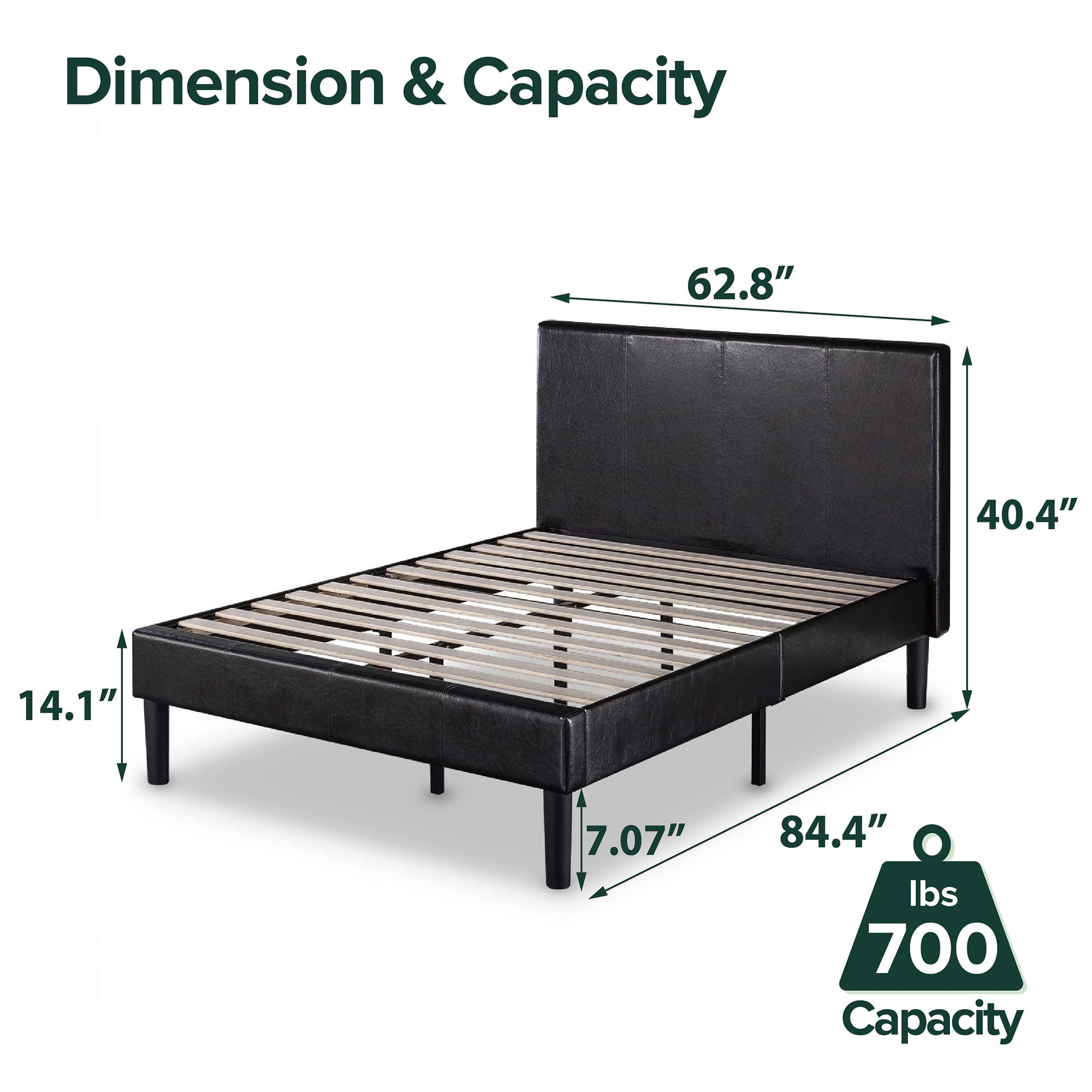 Zinus Gerard Faux Leather Platform Bed with Wooden Slats, Queen