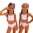 thumbnail image 3 of CCRFTGI Swimsuit for Kids Girls Size 6-7 Two Piece Sets Swimming Bathing Suits Beach Vacation Striped Bikinis Cute Summer Girls Clothes Swimsuits Swimwear Light pink 5-6 Years, 3 of 9