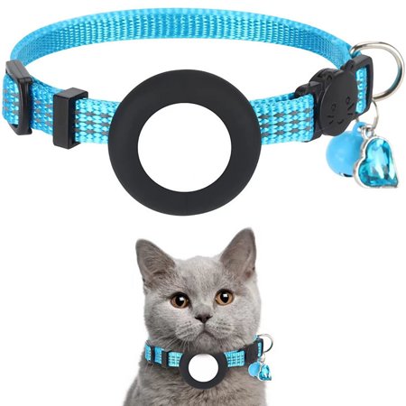 GoodTool Airtag Pet Collar with Bells Airtag Reflective Collar, Removable Safety Buckle Pet Collar Holder, Adjustable Collar Size, Fits Most Puppies, Kittens and Small Pets