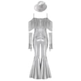 thumbnail image 4 of TiaoBug Kids Girls Off Shoulder Fringe Jumpsuit Disco Outfit for Retro Themed 70s Party & Stage Performance Silver 6, 4 of 7