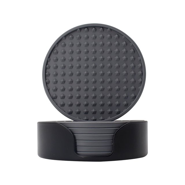 Portavasos para bebidas, portavasos de silicona, juego de 6 piezas con soporte de plástico, portavasos para mesa de centro, portavasos, soporte para mesa de bebidas