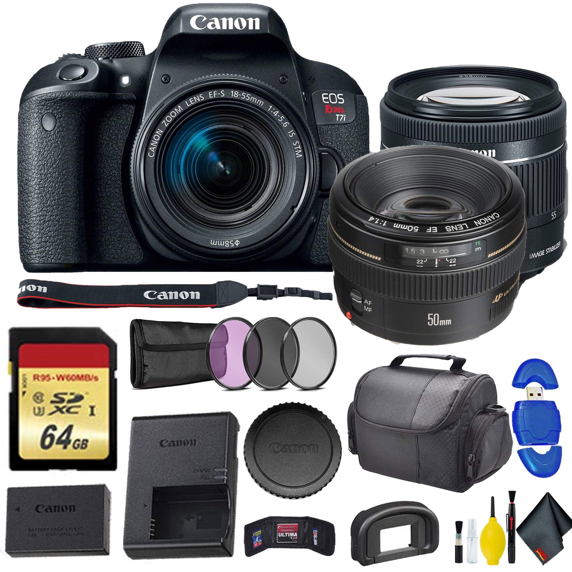 Canon EOS Rebel T7i DSLR Camera with 1855mm Lens Plus Bundle