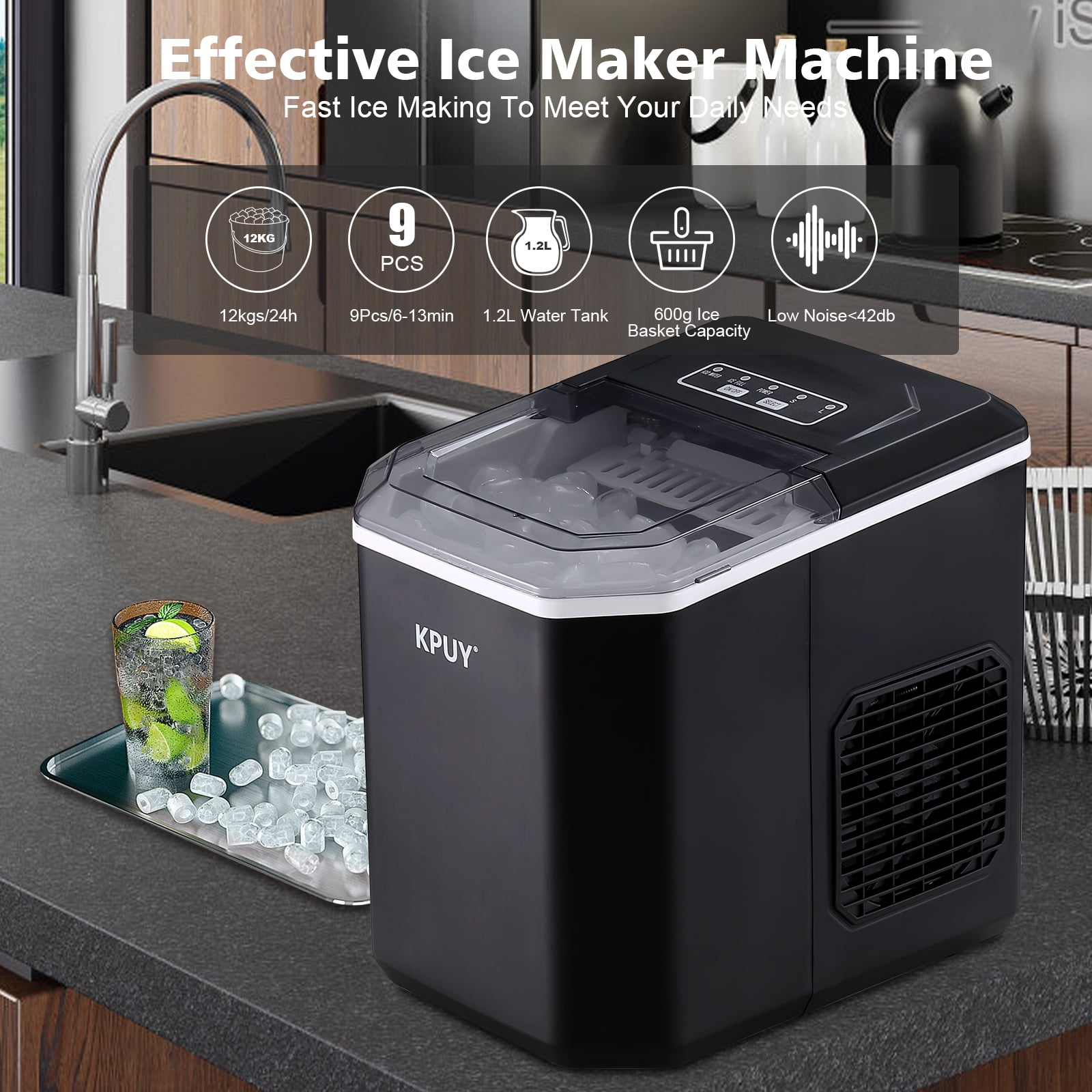 Ice Makers Countertop, Self-Cleaning Function, Portable Electric Ice Cube Maker Machine, 9 Bullet Ice Ready in 6 Mins, 26lbs 24Hrs with Ice Bags and Ice Scoop Basket for Home Bar Camping RV(Silver)