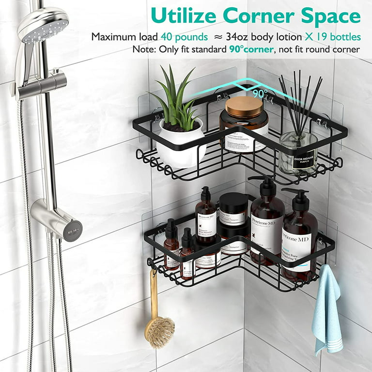 Corner Shower Caddy, 2-Pack Adhesive Shower Caddy with Soap Holder