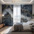 thumbnail image 2 of Marble Blackout Curtains for Bedroom/Living Room, Pinch Pleated Black Out Curtains, Navy Blue Modern Luxury Gold Texture Room Darkening Window Drapes with Hooks 2 Panels, 39"x70", 2 of 8