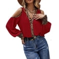 thumbnail image 1 of Camisetas con estampado de leopardo, camiseta de manga larga de leopardo, blusa con hombros descubiertos, blusa con estampado de leopardo, compacta y ligera, 1 of 5