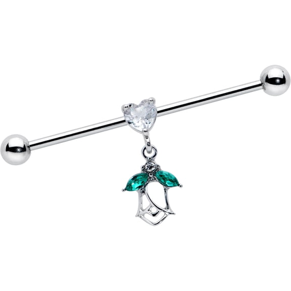 Body Candy Industrial Barbell Womens 14G Stainless Steel Helix Cartilage Earring Heart Flower Dangle Mens 1 1/2"